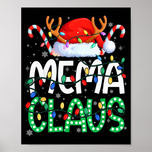 Mema Claus Christmas Lights Pajama Family Matching Poster (Front)