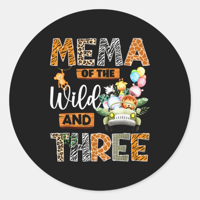 Mema Of The Wild And Three 3rd Birthday Boy Safari Classic Round Sticker (Front)