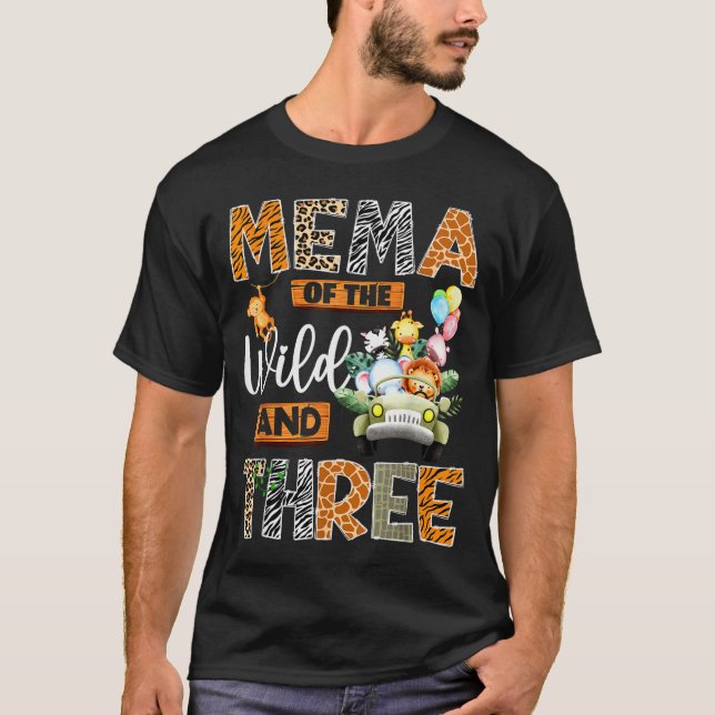 Mema Of The Wild And Three 3rd Birthday Boy Safari T-Shirt (Front)