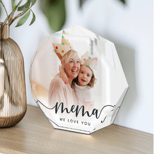 Mema We Love You Grandma Script Overlay Photo Block
