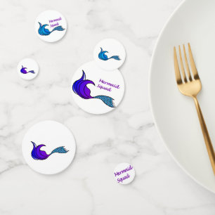 Memaid Squad mermaid tails on table confetti