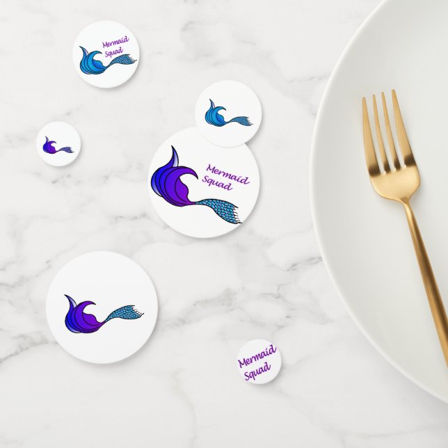 Memaid Squad  mermaid tails on table confetti (Group)