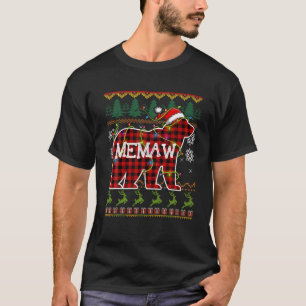 Memaw Bear Christmas Pajama Red Plaid Buffalo Fami T-Shirt