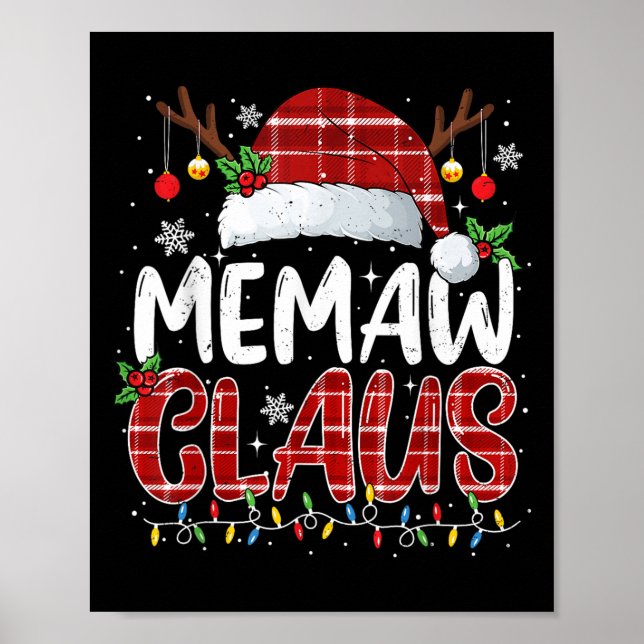 Memaw Claus Christmas Lights Pajama Family Matchin Poster (Front)