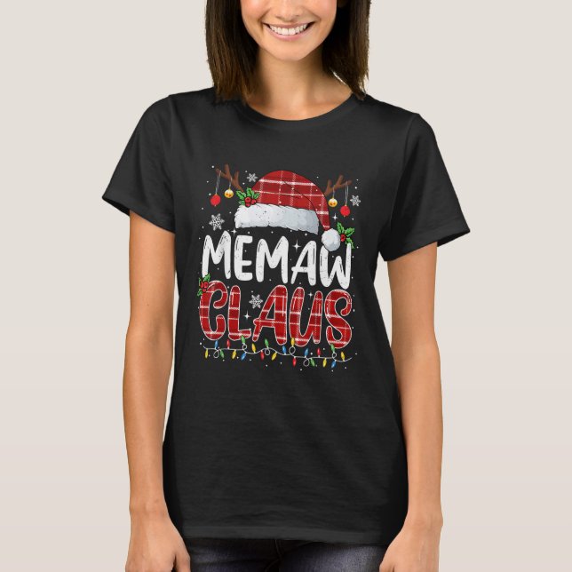 Memaw Claus Christmas Lights Pajama Family Matchin T-Shirt (Front)