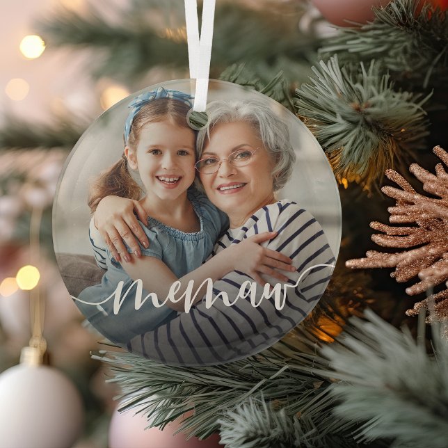 Memaw Grandma Script Overlay Glass Tree Decoration (Creator Uploaded)