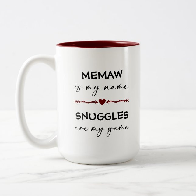 Memaw is my Name Snuggles are my Game Photo Gift Two-Tone Coffee Mug (Left)