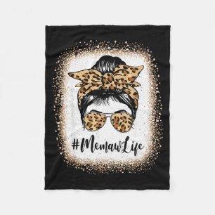 Memaw life bleached leopard messy bun mother's day fleece blanket