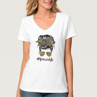 Memaw Life Messy Hair Bun Leopard Women T-Shirt