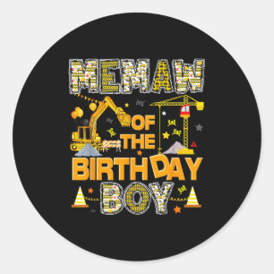 Memaw of the birthday boy construction worker classic round sticker