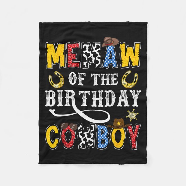 Memaw Of The Birthday Cowboy Western Rodeo Memaw  Fleece Blanket (Front)