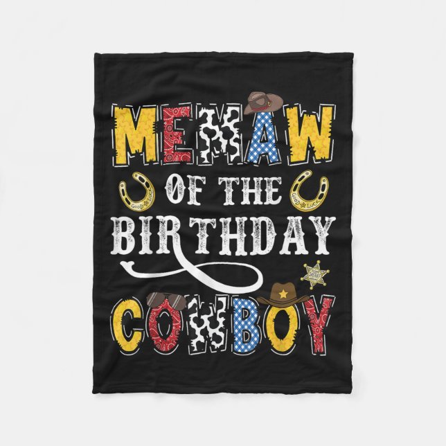 Memaw Of The Birthday Cowboy Western Rodeo Memaw  Fleece Blanket (Front)