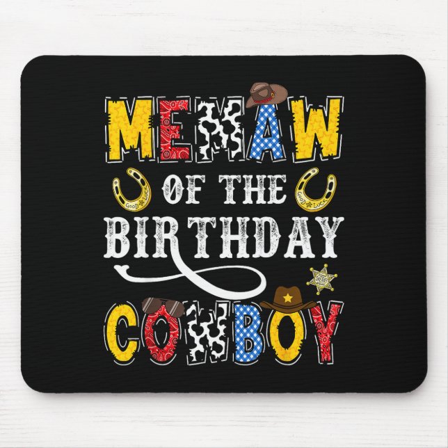 Memaw Of The Birthday Cowboy Western Rodeo Memaw  Mouse Mat (Front)