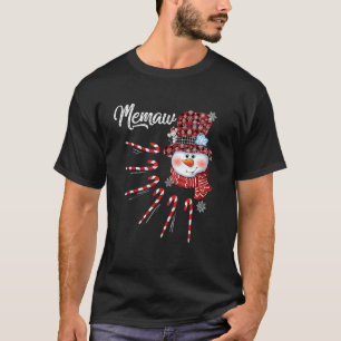 Memaw Snowman Candy Cane Christmas Red Plaid Hat T-Shirt