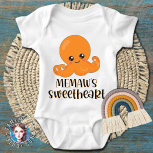 Memaw's Sweetheart Orange Kawaii Octopus Baby Bodysuit