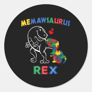 Memawsaurus Autism Awareness Memaw Dinosaur Dino G Classic Round Sticker