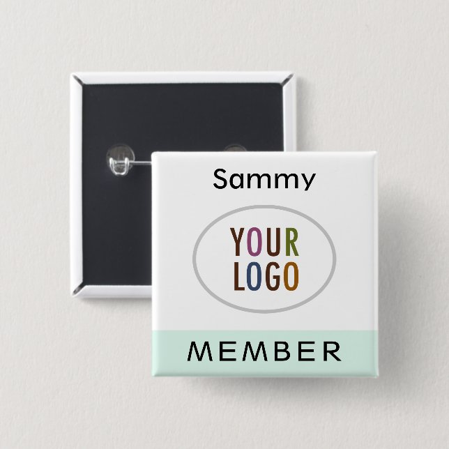 Member Name Pin Back Button with Logo Mint Green (Front & Back)