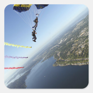 Members of the US Navy Parachute Team Square Sticker