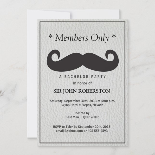 Members Only Bachelor Party Faux Leather Invitation (Front)