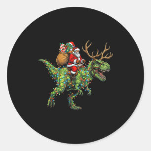 Meme 67 Christmas Santa Riding Dinosaur T Rex Boys Classic Round Sticker