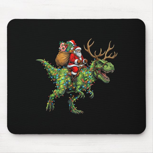 Meme 67 Christmas Santa Riding Dinosaur T Rex Boys Mouse Mat (Front)