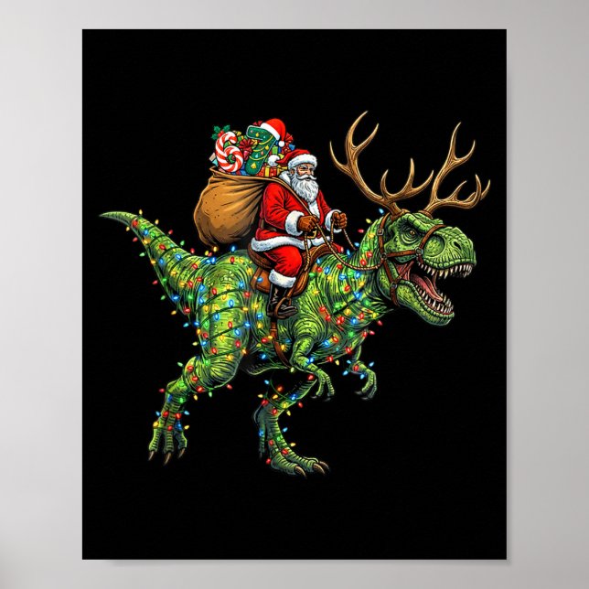 Meme 67 Christmas Santa Riding Dinosaur T Rex Boys Poster (Front)