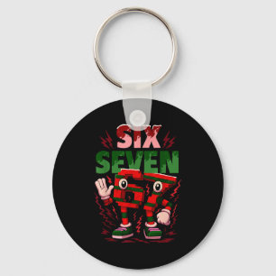 Meme 6 7 Six Seven Italian Brainrot Christmas Red  Key Ring