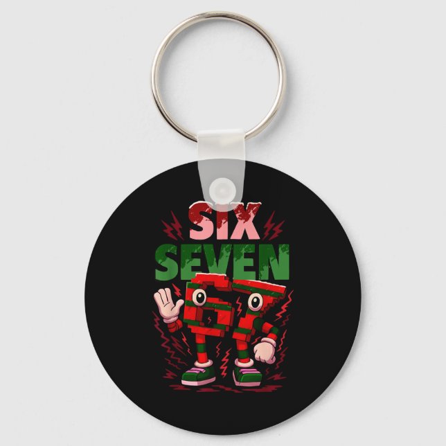 Meme 6 7 Six Seven Italian Brainrot Christmas Red  Key Ring (Front)