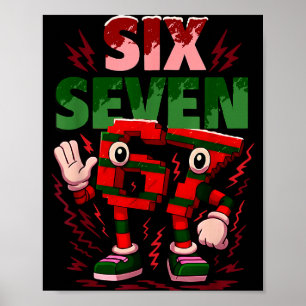Meme 6 7 Six Seven Italian Brainrot Christmas Red  Poster