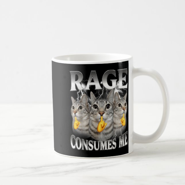 Meme Cat Rage Consumes Funny Silly Kitten for Men Coffee Mug (Right)