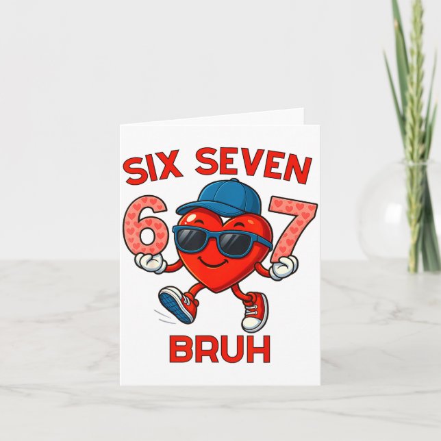 Meme Funny 67 Six Seven Bruh Heart Valentines Men  Card (Front)