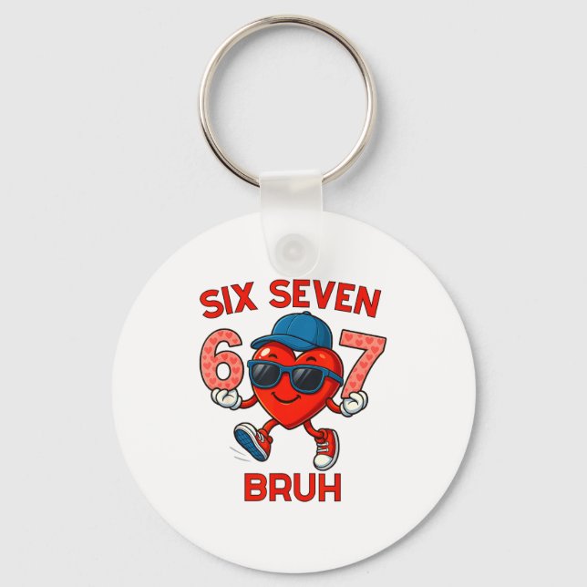 Meme Funny 67 Six Seven Bruh Heart Valentines Men  Key Ring (Front)