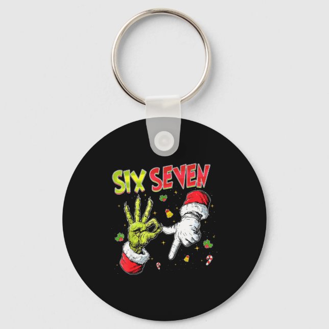 Meme Number 67 Bro Slang Six Seven Christmas Hand  Key Ring (Front)