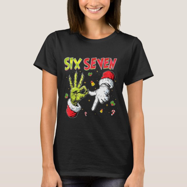 Meme Number 67 Bro Slang Six Seven Christmas Hand  T-Shirt (Front)
