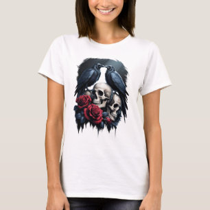 Memento Mori: A Dark Floral Composition with Raven T-Shirt