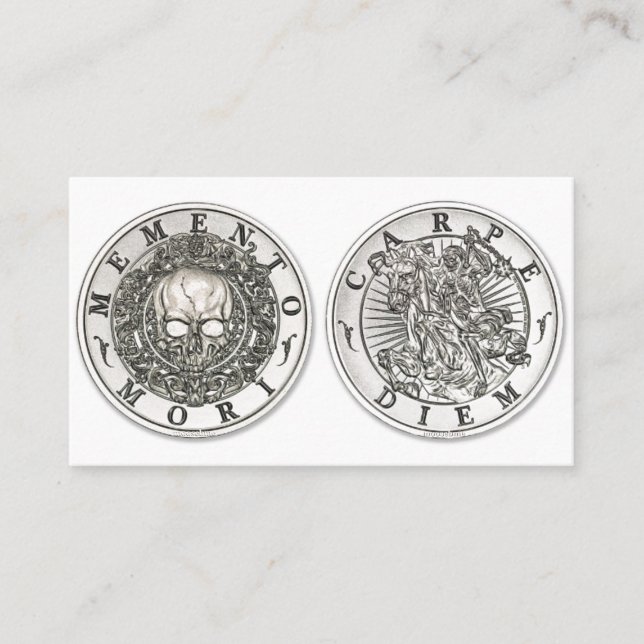 Memento Mori Carpe Diem Silver Round Business Card (Front)