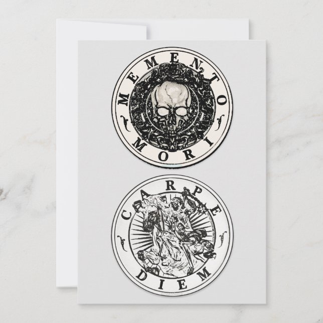 Memento Mori Carpe Diem Silver Round Invitation (Front)