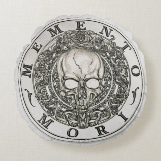 Memento Mori Carpe Diem Silver Round Round Cushion (Front)