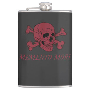 Memento Mori Crimson Red Skull and Crossbones  Hip Flask