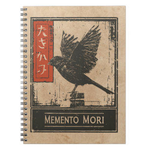 Memento Mori Crow Art   Wabi Sabi Stoic Design Notebook