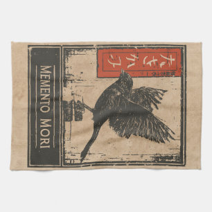 Memento Mori Crow Art   Wabi Sabi Stoic Design Tea Towel