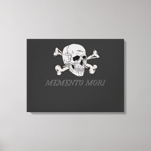 Memento Mori Grey Skull and Crossbones Canvas Print