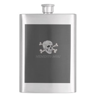 Memento Mori Grey Skull and Crossbones Hip Flask