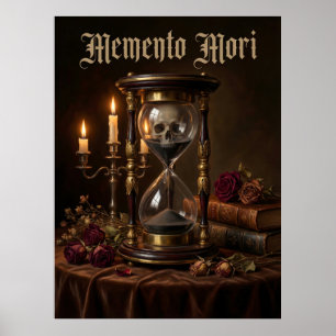 Memento Mori Hourglass Skull Vanitas Dark Poster