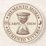 Memento mori memento vivere coaster<br><div class="desc">Memento mori is a Latin phrase meaning 'remember you must die'The basic idea of this philosophy is that if people remember their inescapable deaths, they will lead more sober lives, live in the present, and take advantage of opportunities rather than postpone them 'til “tomorrow.” All of which are mostly good...</div>