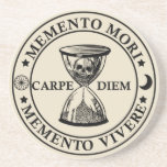 Memento mori memento vivere coaster<br><div class="desc">Memento mori is a Latin phrase meaning 'remember you must die'The basic idea of this philosophy is that if people remember their inescapable deaths, they will lead more sober lives, live in the present, and take advantage of opportunities rather than postpone them 'til “tomorrow.” All of which are mostly good...</div>