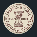 Memento mori memento vivere magnet<br><div class="desc">Memento mori is a Latin phrase meaning 'remember you must die'The basic idea of this philosophy is that if people remember their inescapable deaths, they will lead more sober lives, live in the present, and take advantage of opportunities rather than postpone them 'til “tomorrow.” All of which are mostly good...</div>