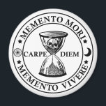 Memento mori memento vivere magnet<br><div class="desc">Memento mori is a Latin phrase meaning 'remember you must die'The basic idea of this philosophy is that if people remember their inescapable deaths, they will lead more sober lives, live in the present, and take advantage of opportunities rather than postpone them 'til “tomorrow.” All of which are mostly good...</div>