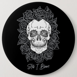 Memento Mori! Skull and Roses, Hand Drawn 6 Cm Round Badge