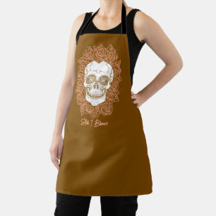 Memento Mori! Skull and Roses, Hand Drawn Apron